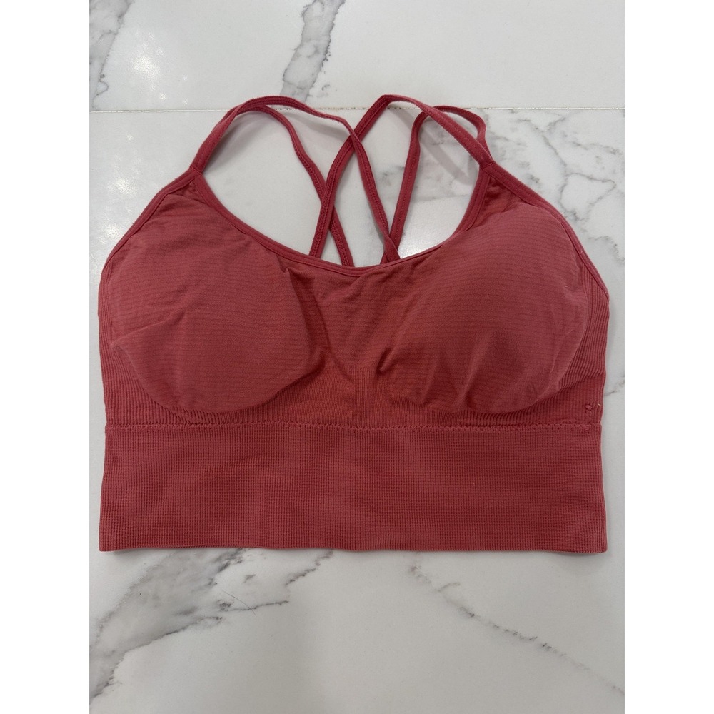 Sports Bra Womens Small Pink Seamless Padded Crossback Knit Yoga Stretch
